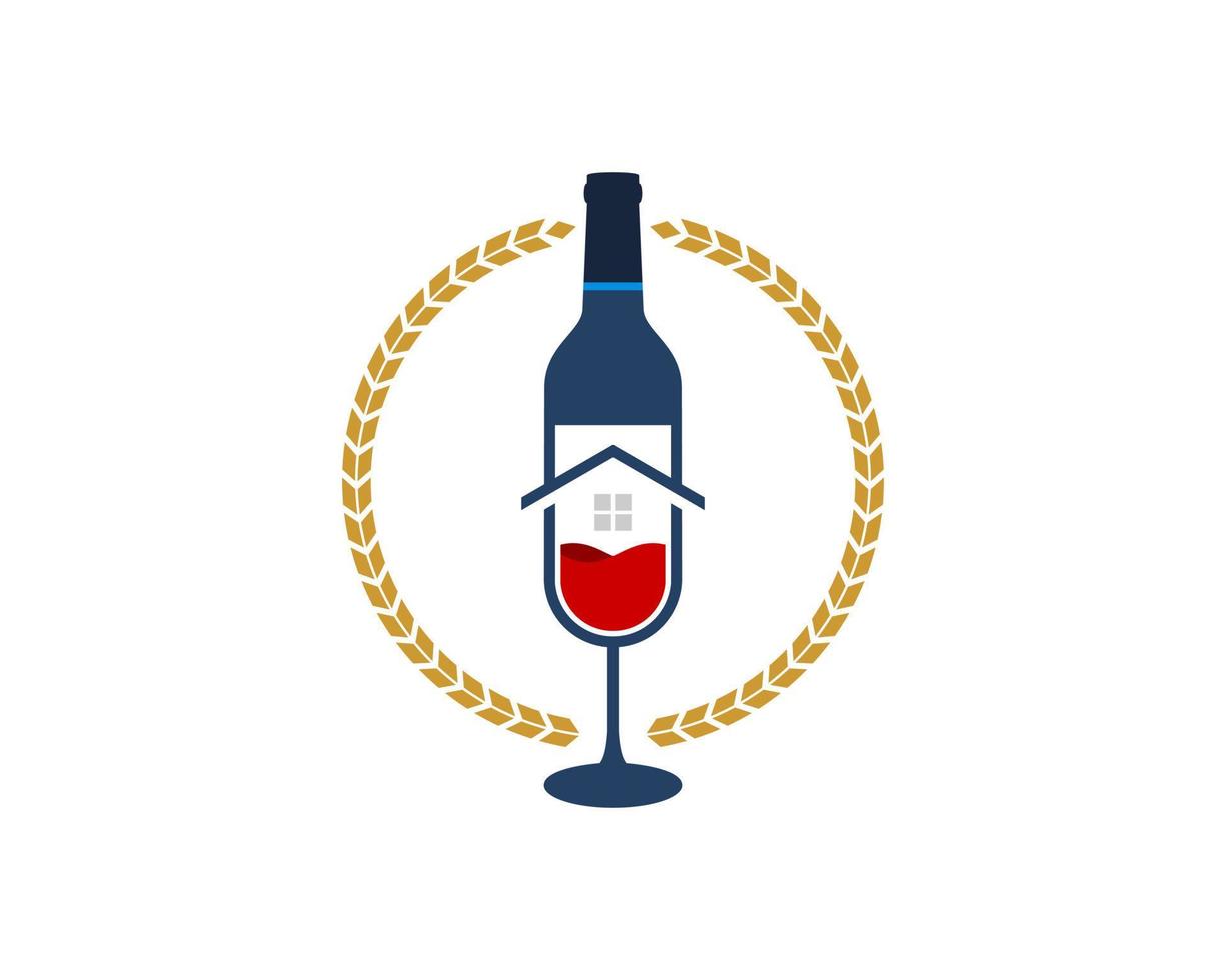 Circular wheat with wine house inside vector