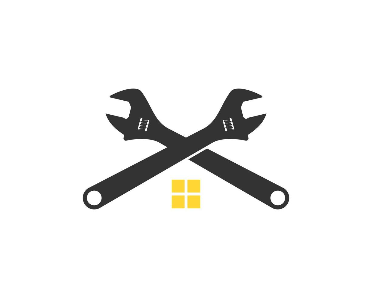 Cross wrench with house inside vector