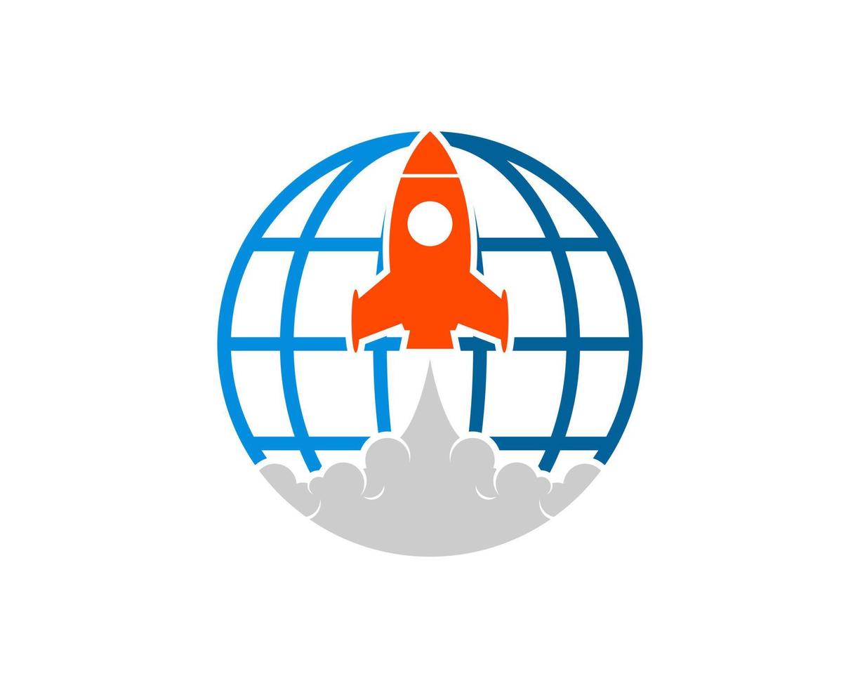 Abstract globe with rocket launch vector