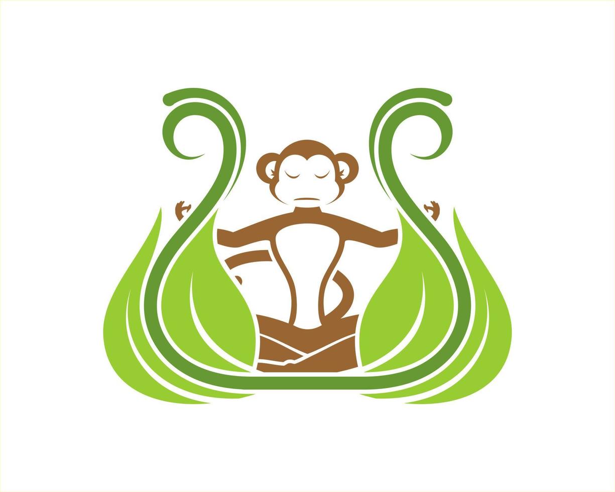 Monkey meditation in the nature leaf vector