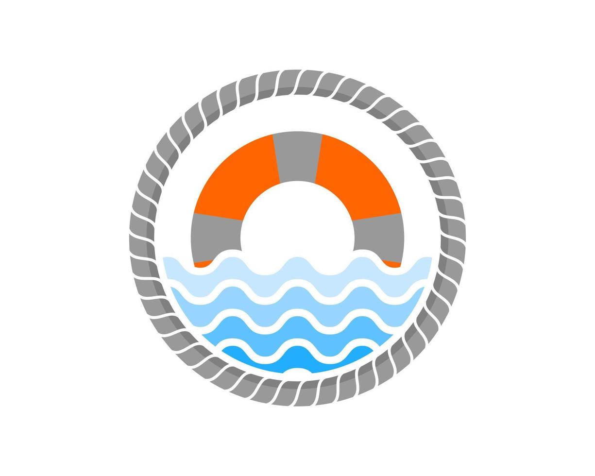 Circular rope with abstract beach wave and life buoy inside vector