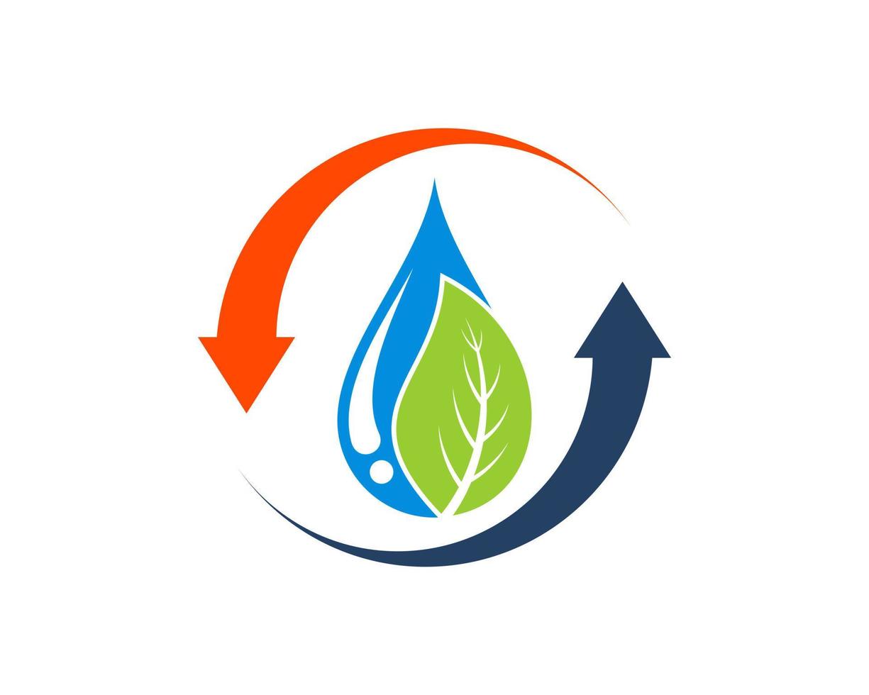 Upside down arrow with water drop and leaf vector