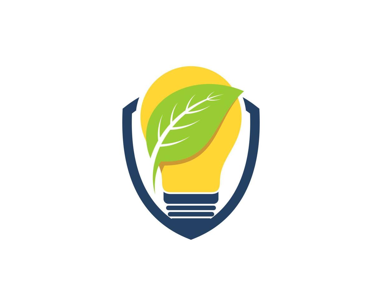 Simple shield with bulb and nature leaf vector