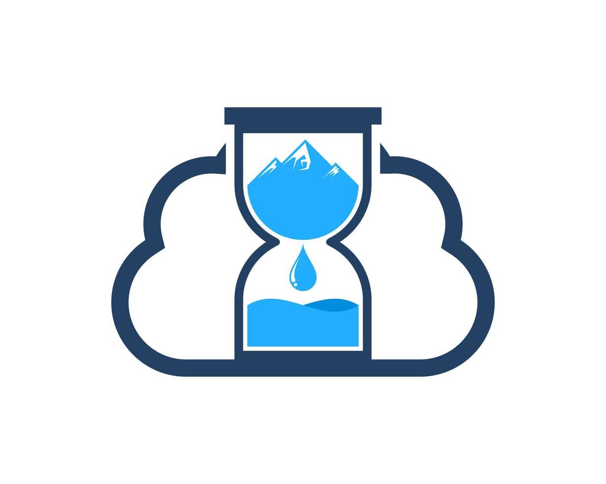 Simple cloud with sang glass and mountain water drop inside vector