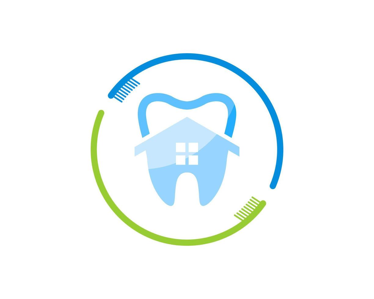 Cepillo de dientes circular con diente sano y interior de la casa vector