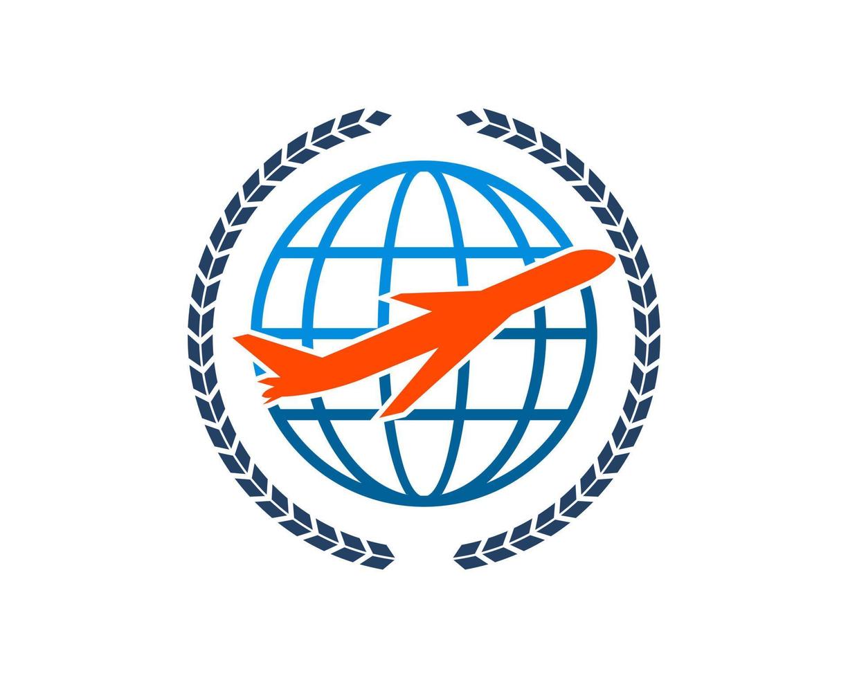 Circular wheat with abstract globe and flying plane vector