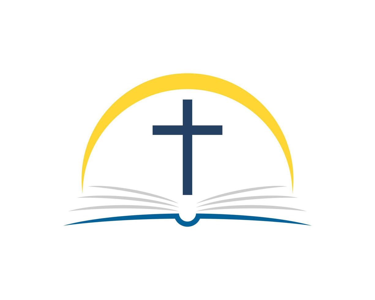 Abstract book with religion cross and yellow swoosh vector