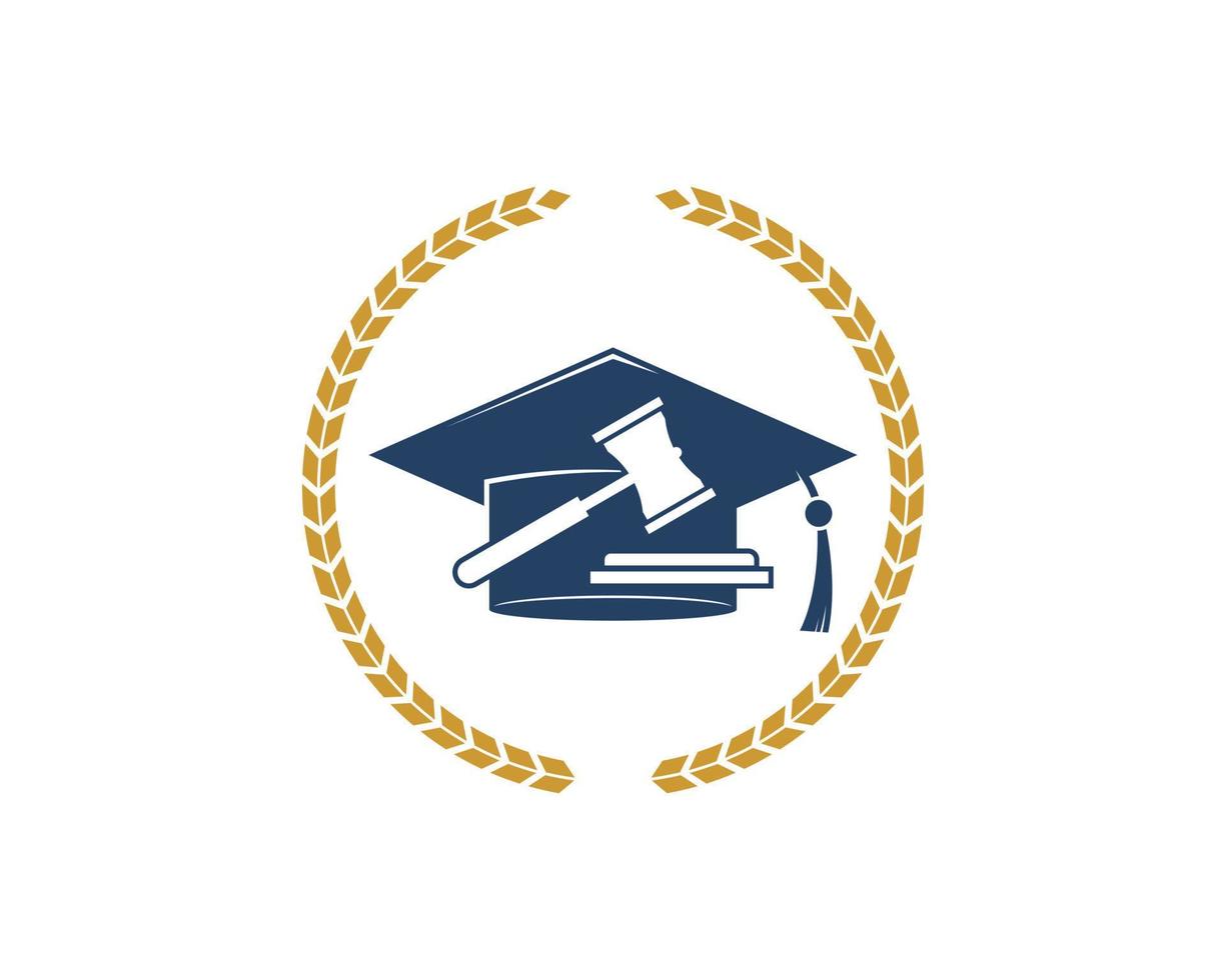 Circular wheat with graduation hat and law hammer inside vector