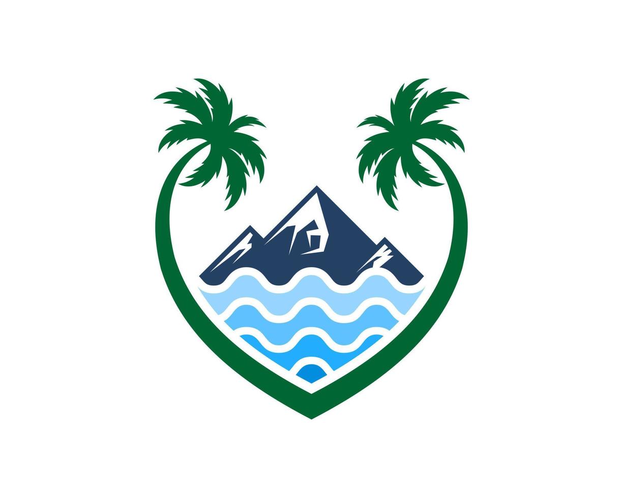 Love palm tree with mountain and abstract wave inside vector
