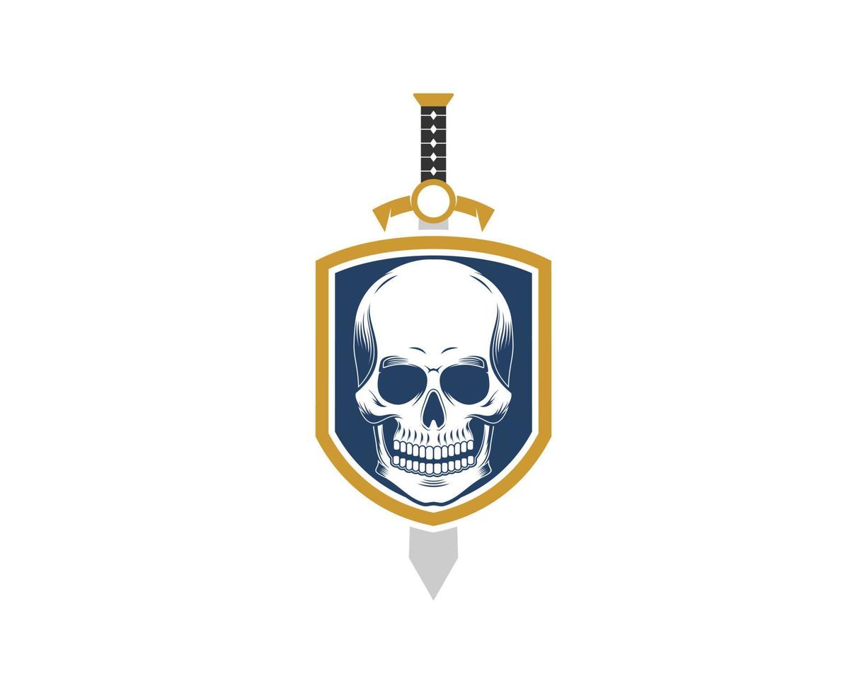 Simple shield with skull and sword vector