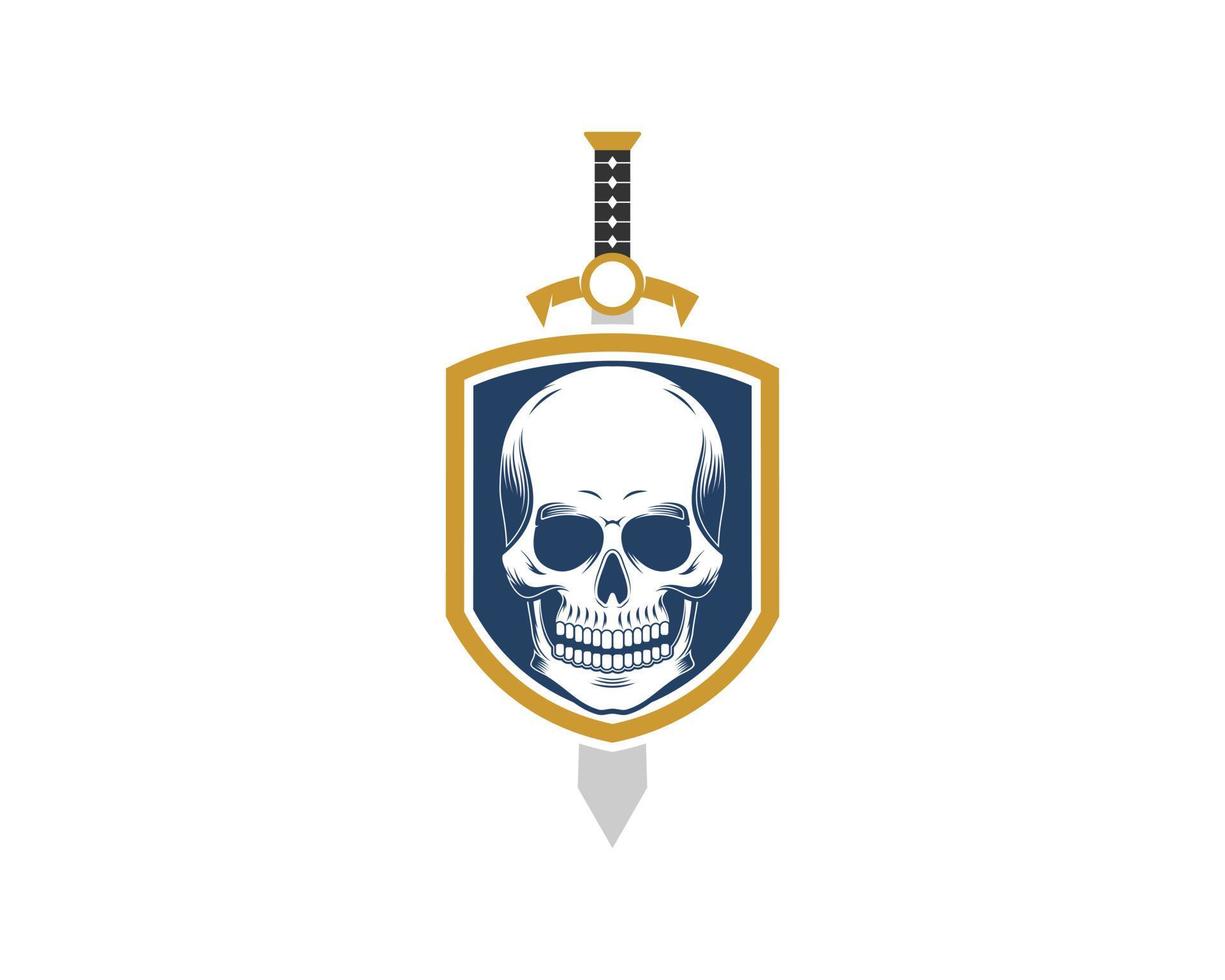 escudo simple con calavera y espada vector