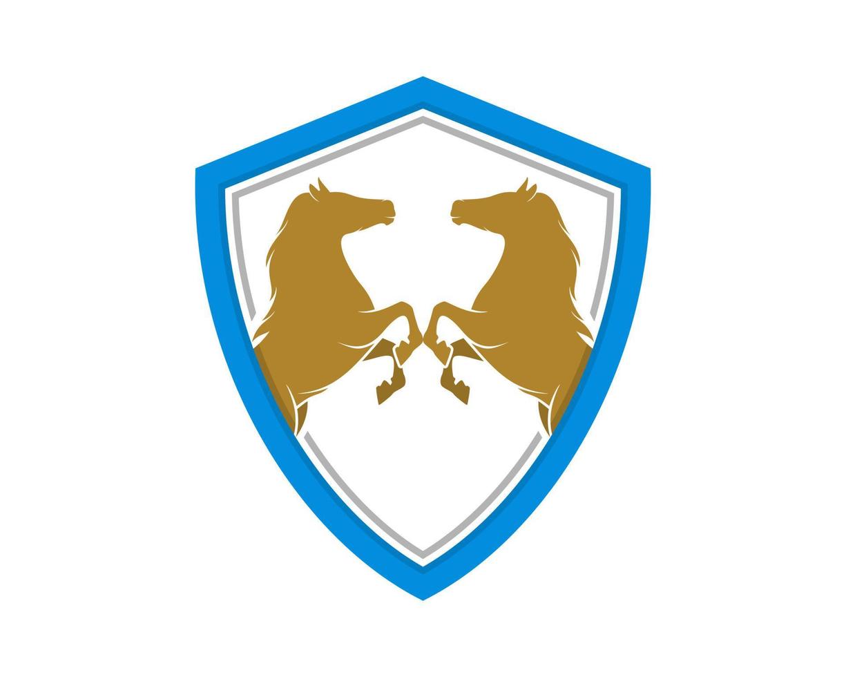 Standing horse face to face inside the shield shape vector