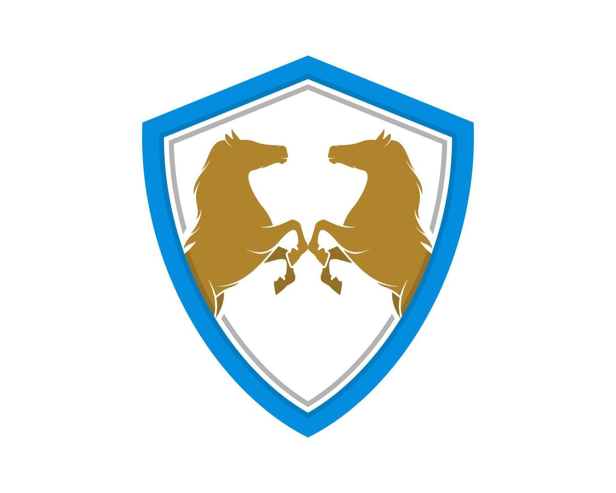 Standing horse face to face inside the shield shape vector