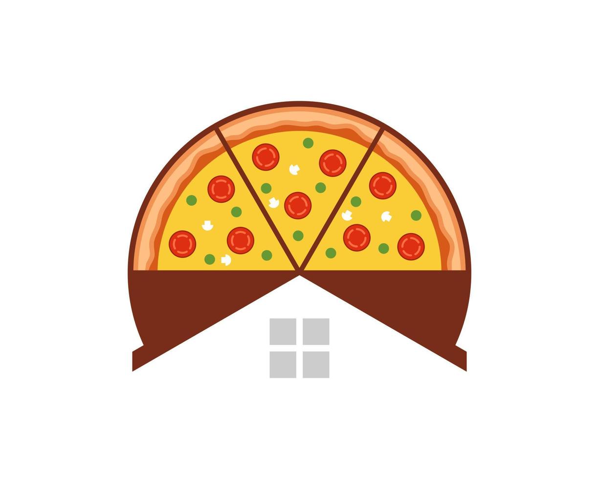 Delicious pizza with simple house vector