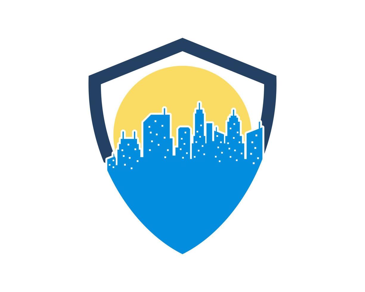 City building in the shield protection shape vector