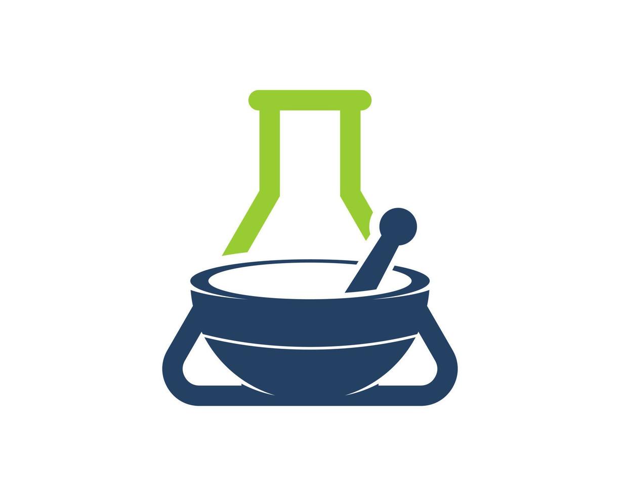 Triangle bottle laboratory with mortar and pestle inside vector
