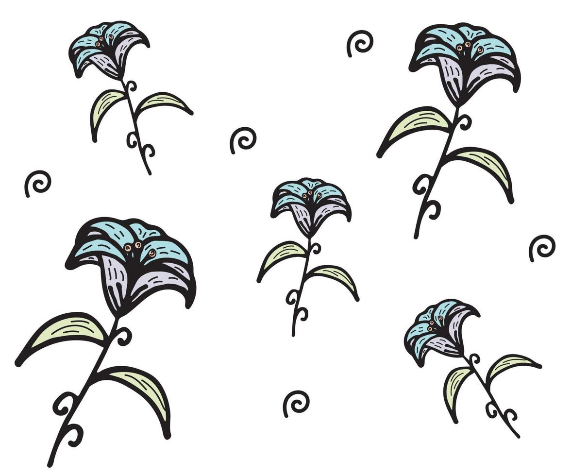 seamless floral pattern with lilies in doodle style vector