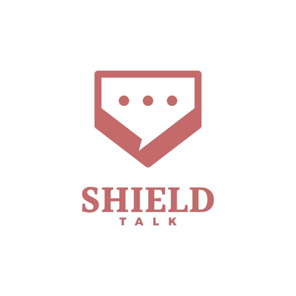 Shield Talk para chat seguro, texto, diálogo, logotipo de la empresa. vector