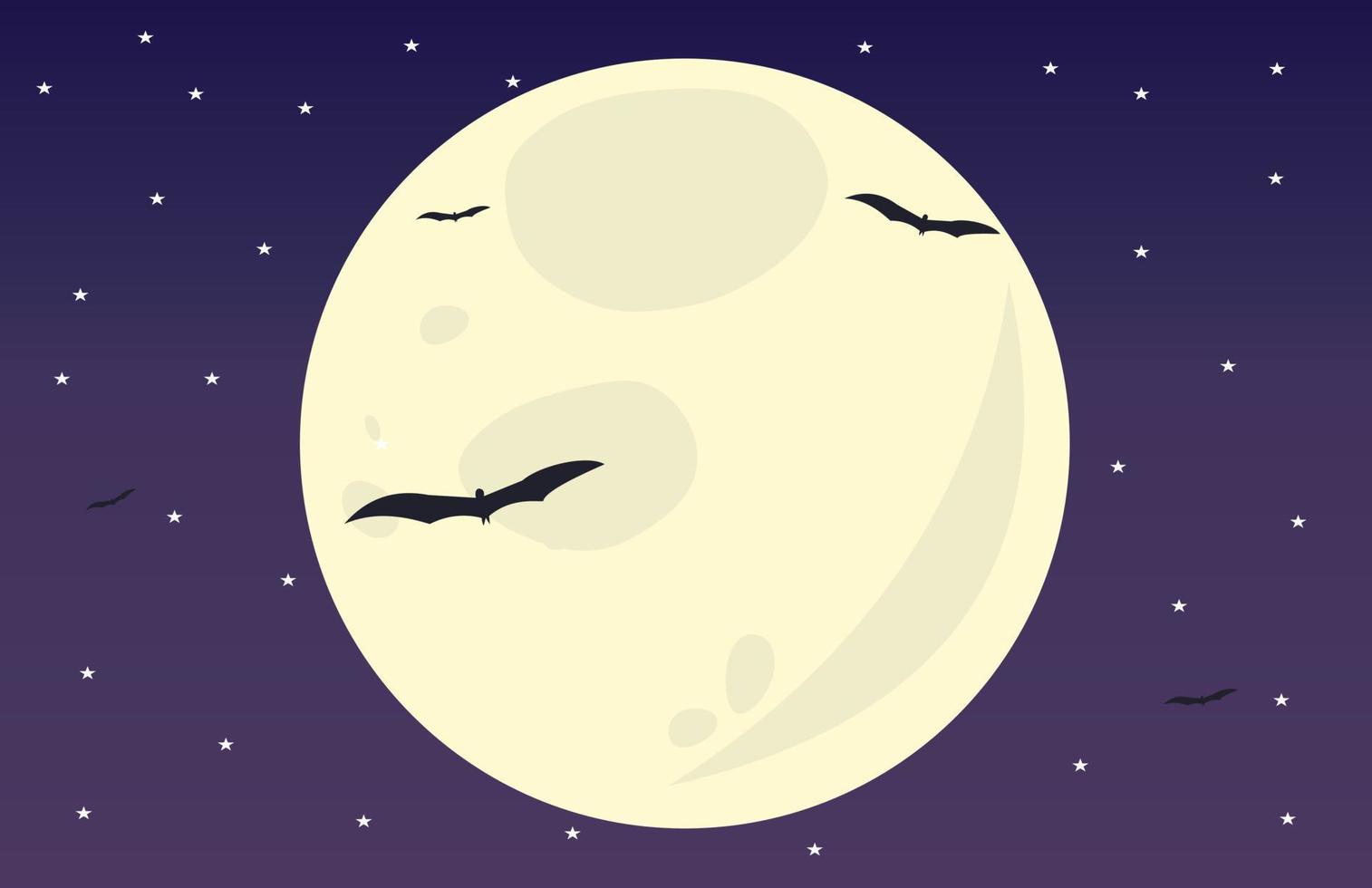 Vector full moon at night, stars and bats. Best for background and wallpaper of darkness environment