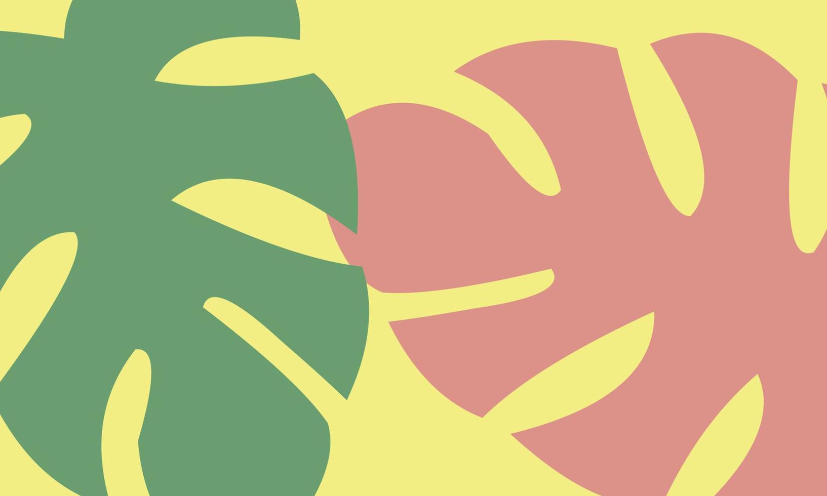 Fresh green and pink tropical leaves on yellow background - natural flora vector illustration concept, perfect for motivation quote background and wallpaper