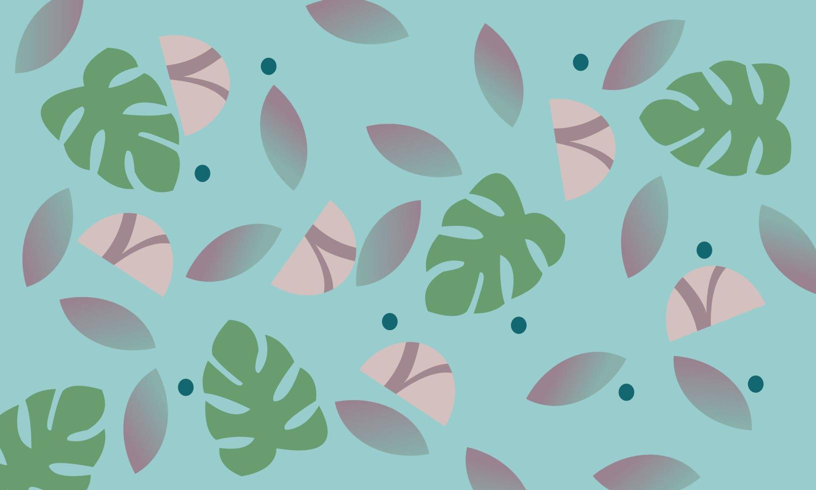 Seamless abstract pattern on blue background. Vector illustration with tropical green leaves. Perfect for natural background and wallpaper.