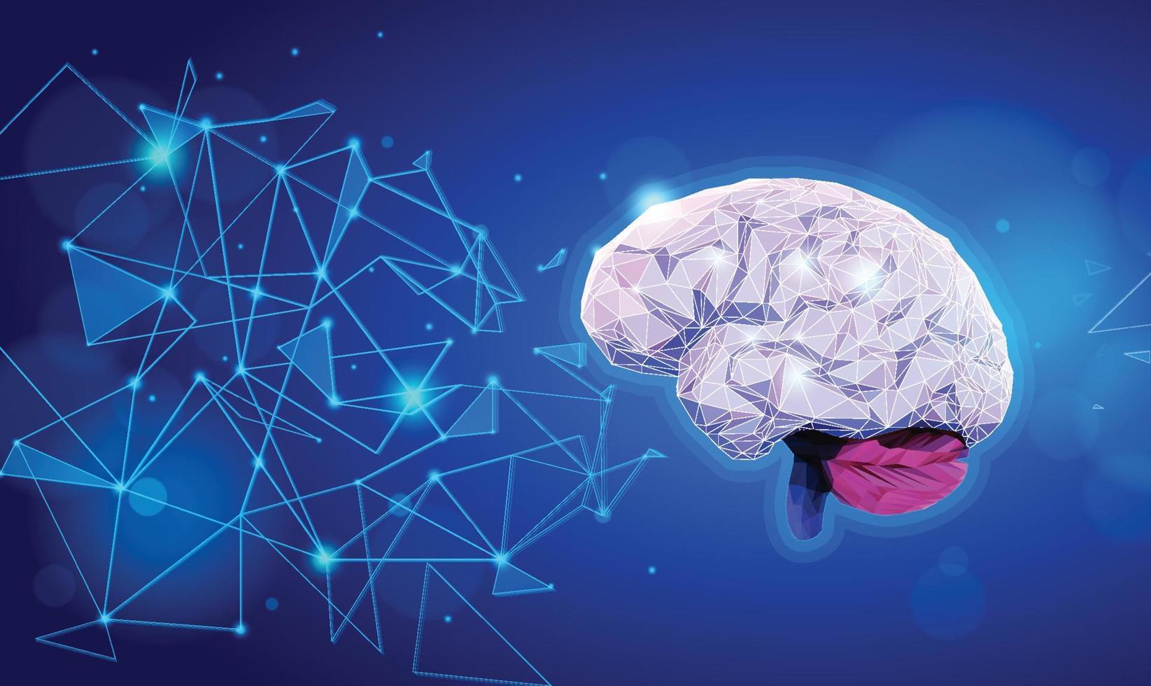 Brain illustration showing connections using lines and triangles. vector
