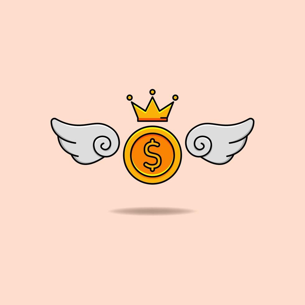 Cute winged crown coin illustration vector