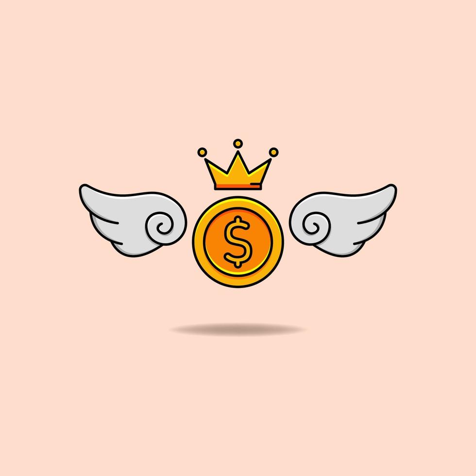 Cute winged crown coin illustration vector