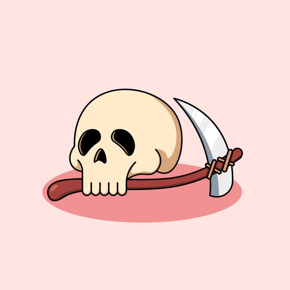 Cute skull head with sickle illustration vector