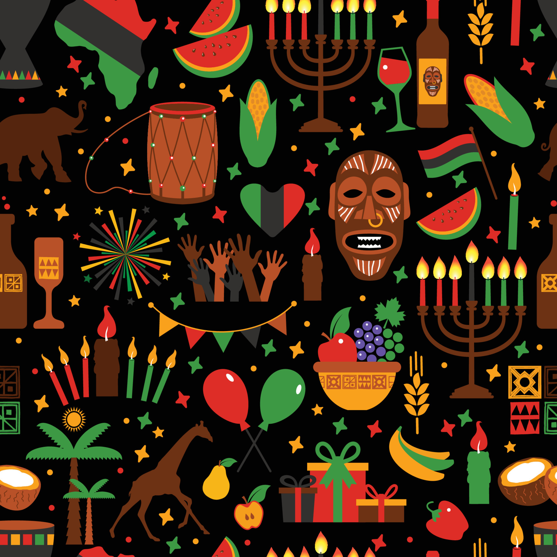 Kwanzaa seamless pattern of Africa with traditional colored and symbols.  Black exotic background. 4821129 Vector Art at Vecteezy