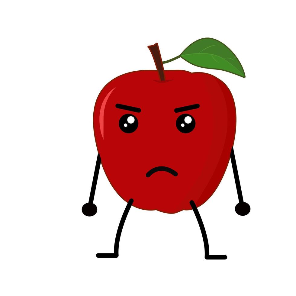 Vector cute apple fruit character, Angry Apple ,Cute fruit character isolated on a white background, suitable for nutrition products, health products