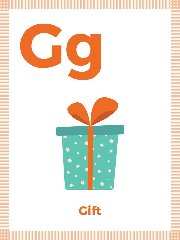 Alphabet card with letter G for children. Learning English vocabulary. Vector illustration