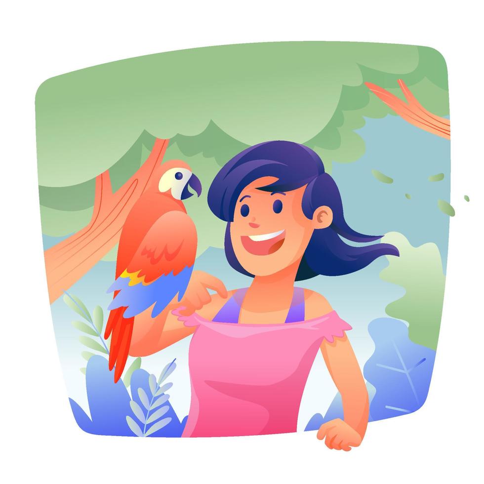 Portrait Happy Friendship Woman and Her Cute Pet vector