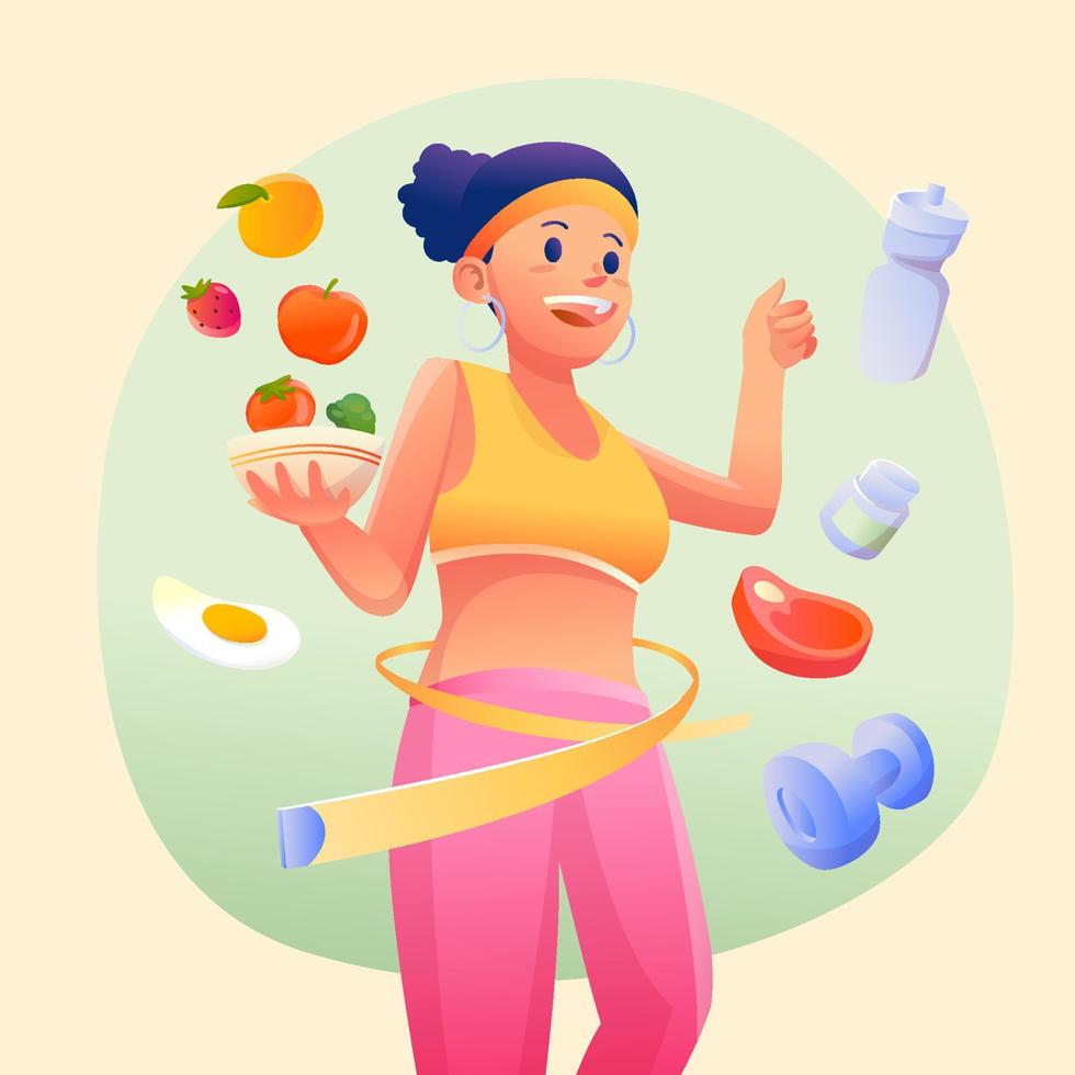 Happy Young Woman Care About Healthy Lifestyle vector