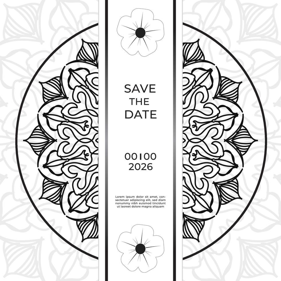 Save The Date invitation card design in henna tattoo style. Decorative mandala for print, poster, cover, brochure, flyer, banner vector