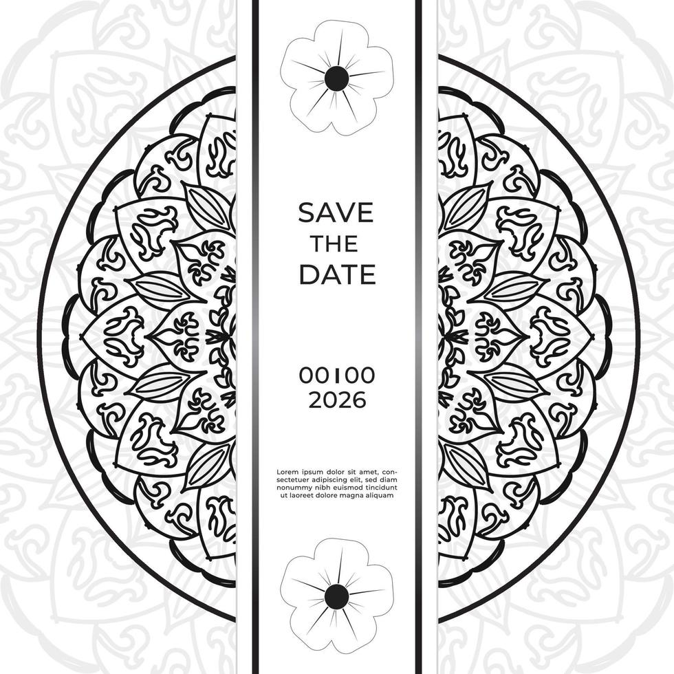 Save The Date invitation card design in henna tattoo style. Decorative mandala for print, poster, cover, brochure, flyer, banner vector