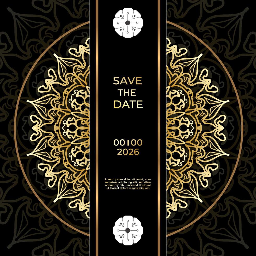 Save The Date invitation card design in henna tattoo style. Decorative mandala for print, poster, cover, brochure, flyer, banner. vector