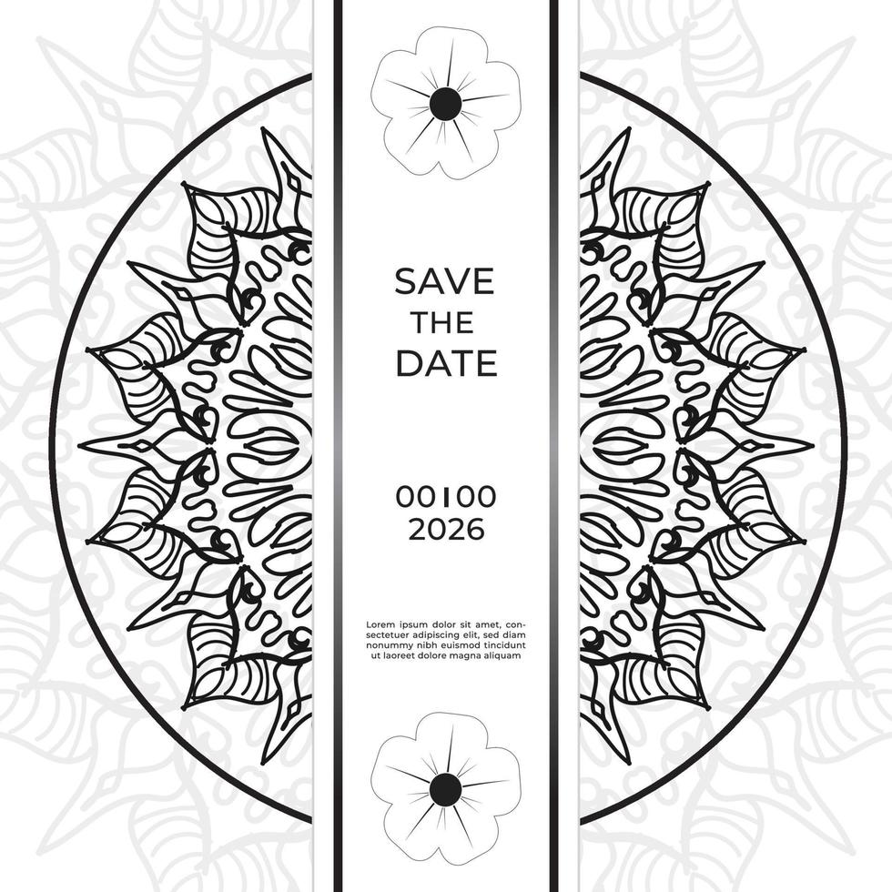 Save The Date invitation card design in henna tattoo style. Decorative mandala for print, poster, cover, brochure, flyer, banner vector