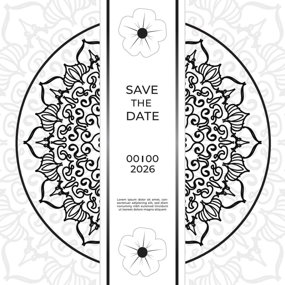 guardar el diseño de la tarjeta de invitación de fecha en estilo de tatuaje de henna. mandala decorativo para impresión, póster, portada, folleto, volante, pancarta vector