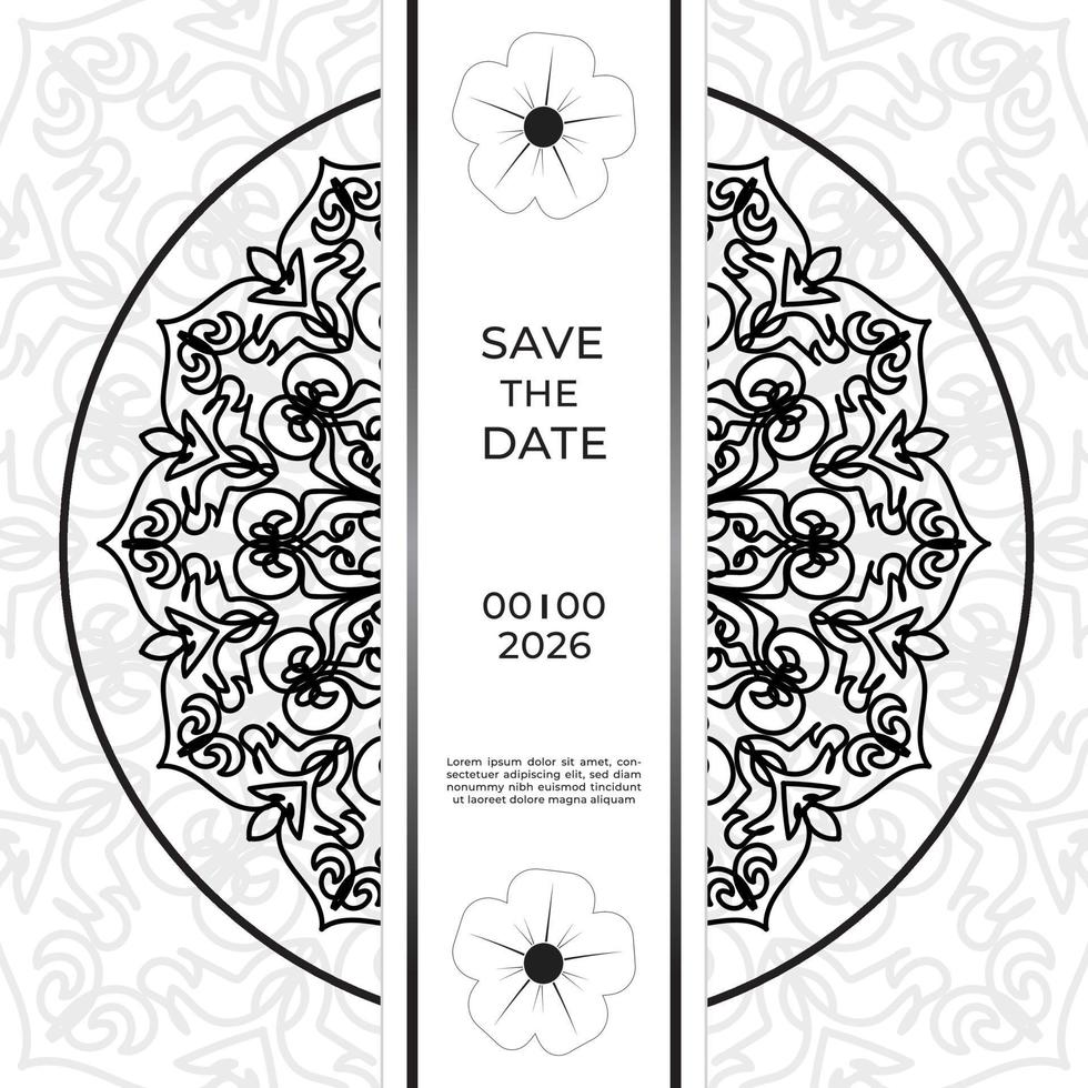 Save The Date invitation card design in henna tattoo style. Decorative mandala for print, poster, cover, brochure, flyer, banner vector