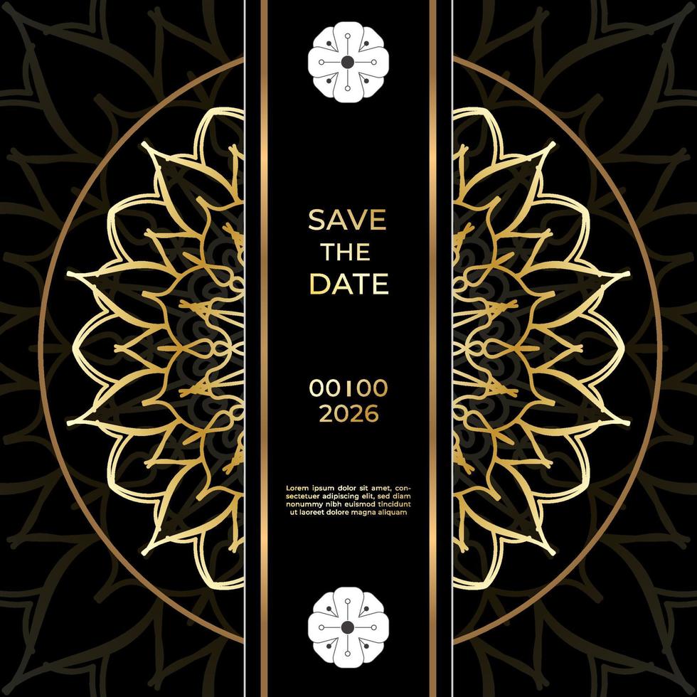 Save The Date invitation card design in henna tattoo style. Decorative mandala for print, poster, cover, brochure, flyer, banner. vector