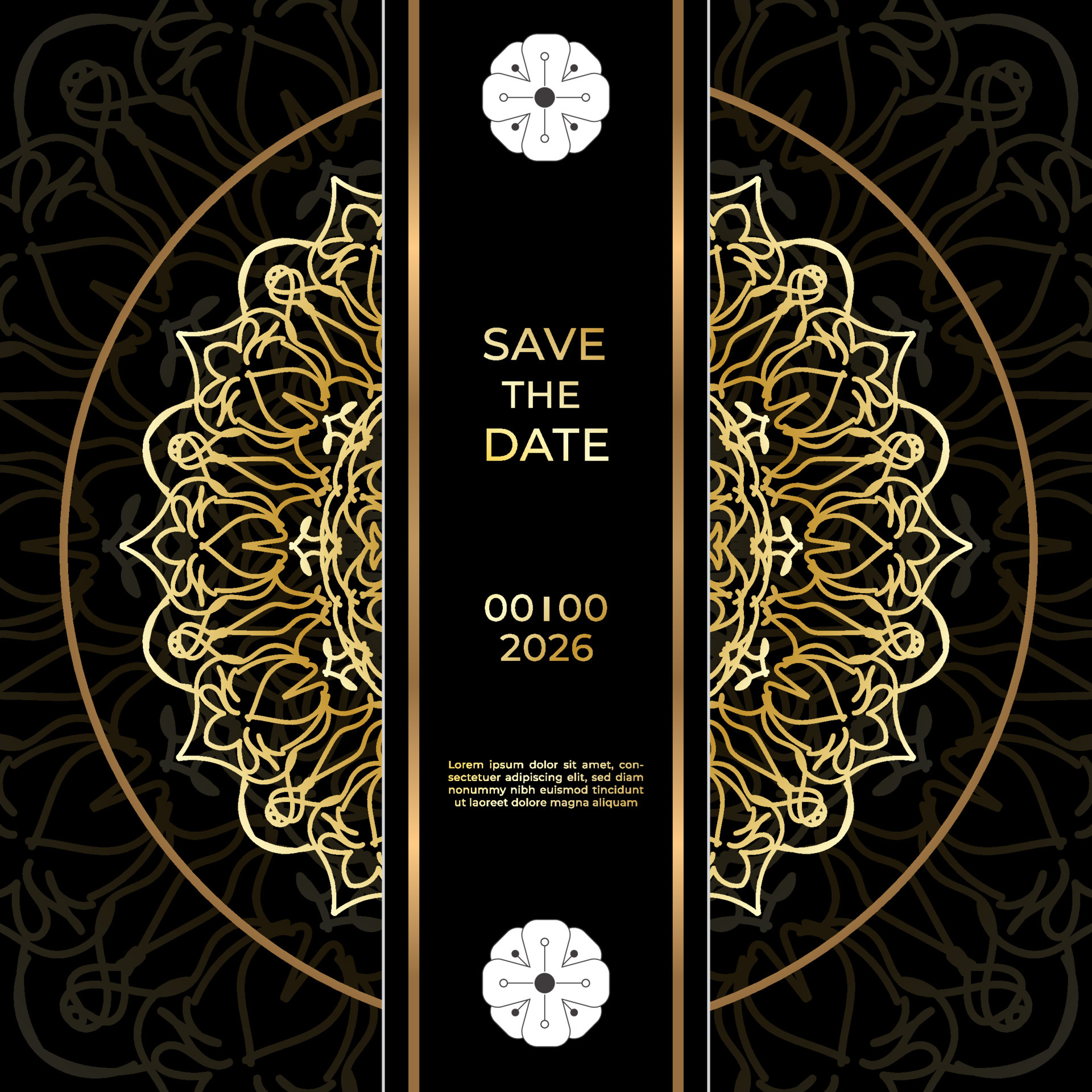 Save The Date Invitation Card Design In Henna Tattoo Styleluxury Mandala  Background With Golden Arabesque Pattern Arabic Islamic East Style  Decorative Mandala For Print Poster Cover Brochure Flye Stock Illustration   Download