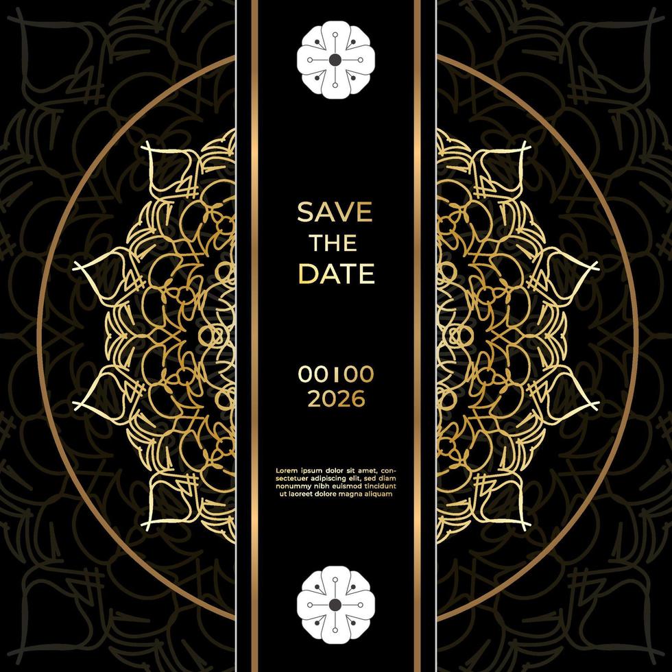 Save The Date invitation card design in henna tattoo style. Decorative mandala for print, poster, cover, brochure, flyer, banner. vector