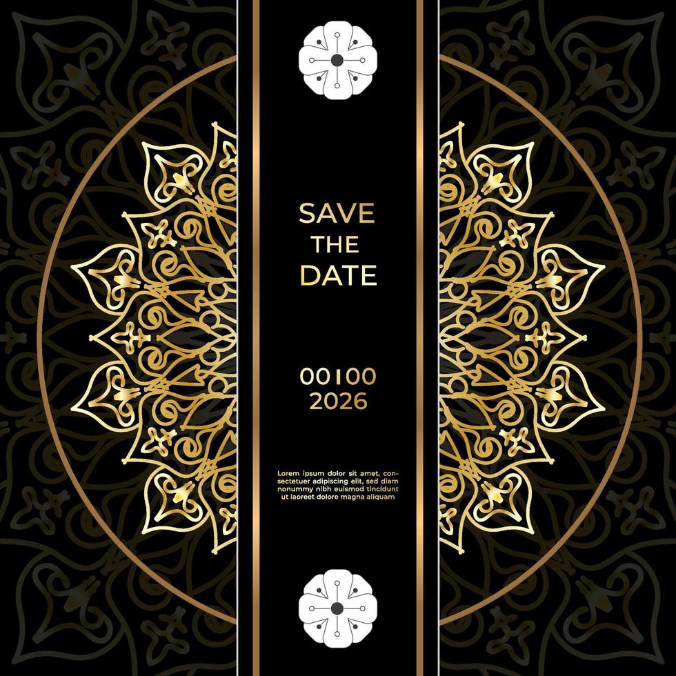 Save The Date invitation card design in henna tattoo style. Decorative mandala for print, poster, cover, brochure, flyer, banner. vector