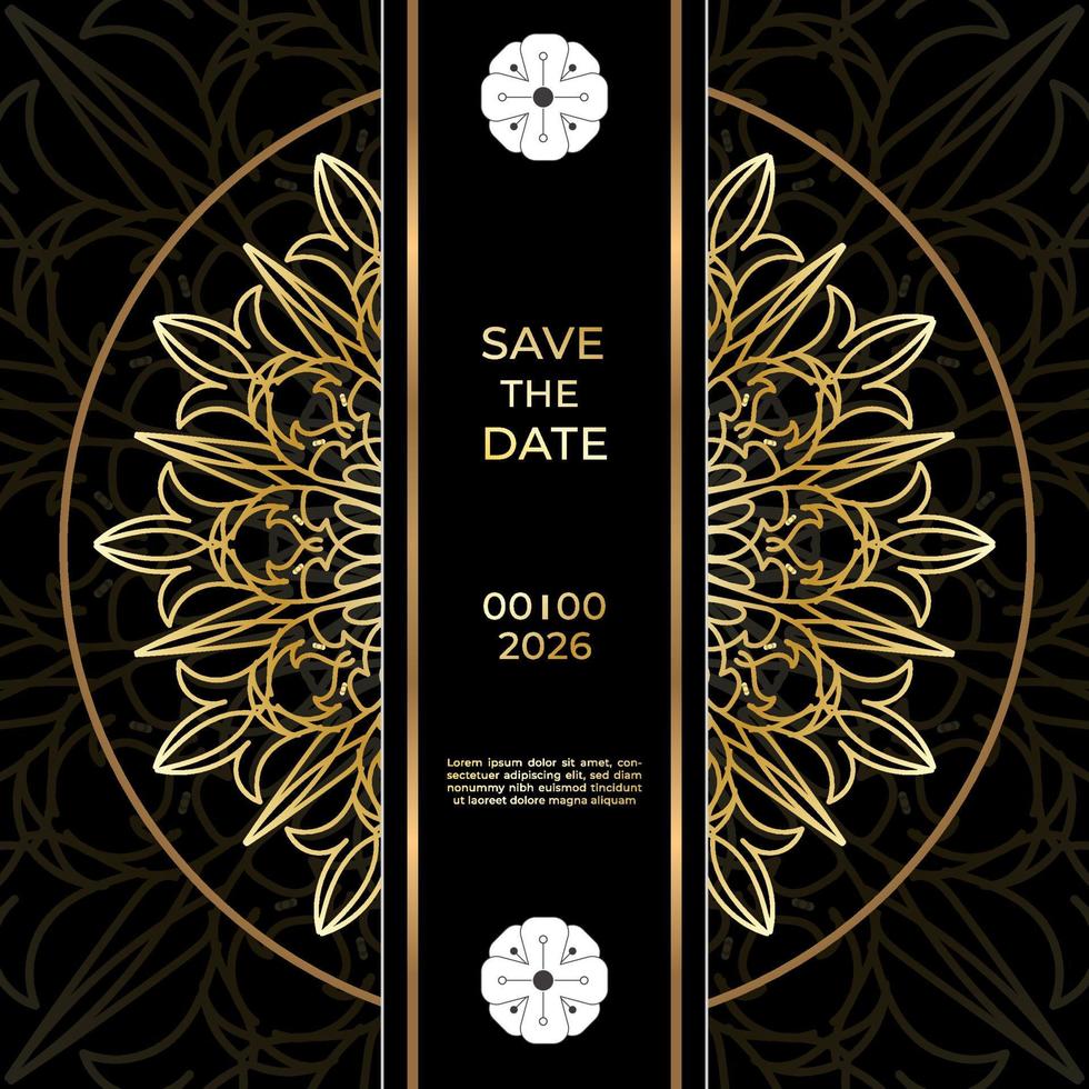 Save The Date invitation card design in henna tattoo style. Decorative mandala for print, poster, cover, brochure, flyer, banner. vector