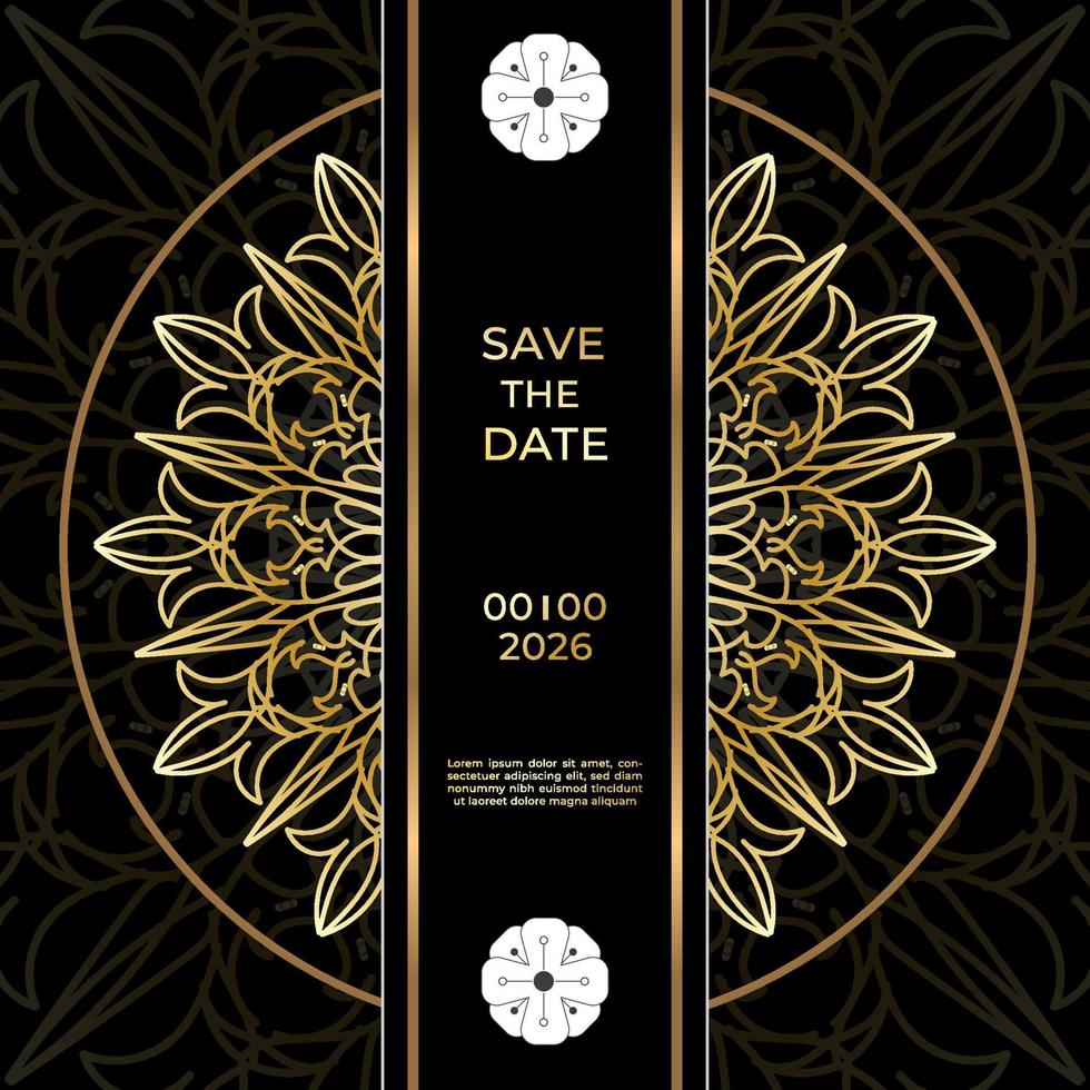 Save The Date invitation card design in henna tattoo style. Decorative mandala for print, poster, cover, brochure, flyer, banner. vector