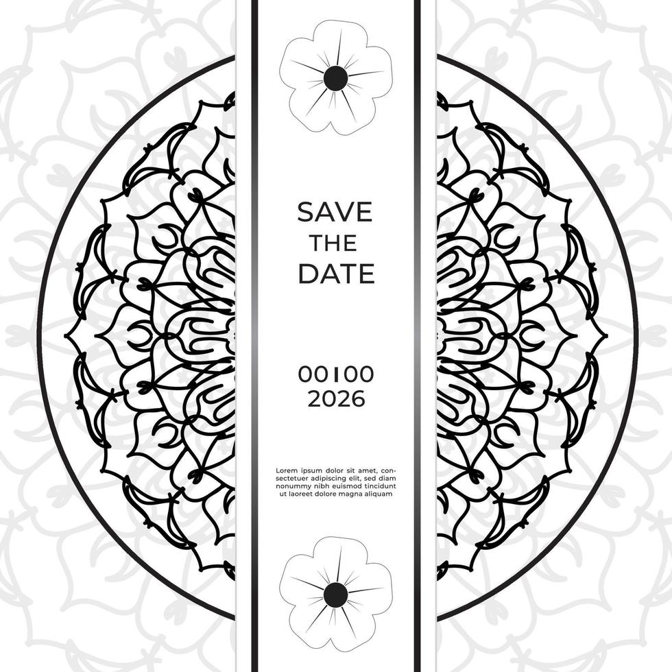 Save The Date invitation card design in henna tattoo style. Decorative mandala for print, poster, cover, brochure, flyer, banner vector