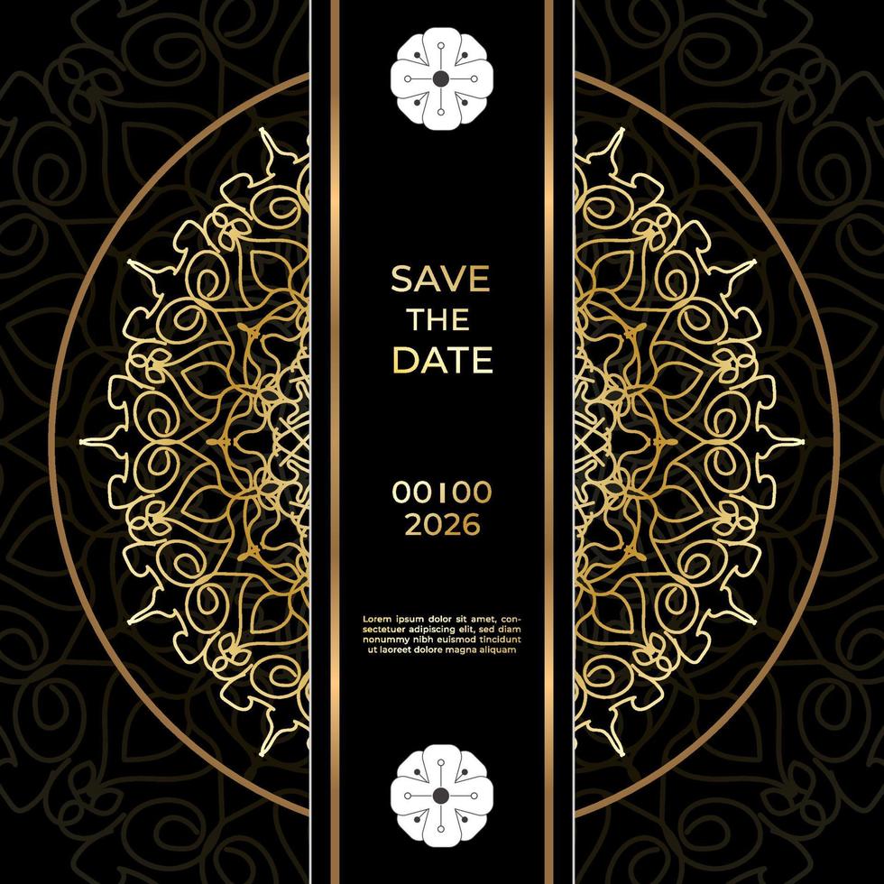 Save The Date invitation card design in henna tattoo style. Decorative mandala for print, poster, cover, brochure, flyer, banner. vector