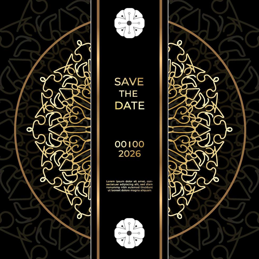 Save The Date invitation card design in henna tattoo style. Decorative mandala for print, poster, cover, brochure, flyer, banner. vector