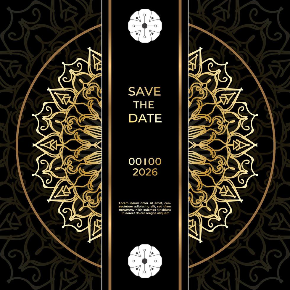 Save The Date invitation card design in henna tattoo style. Decorative mandala for print, poster, cover, brochure, flyer, banner. vector